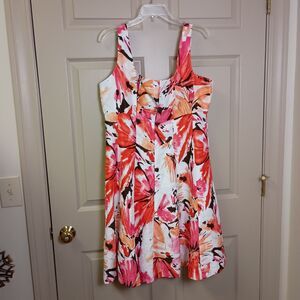 Kathy Roberts Women's Dress Size 16 Floral Pink Black Tank Short Knee Length